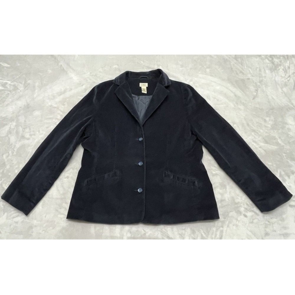 LL Bean Blazer Women 16 Petite Navy Corduroy Three Button Pockets Lined Preppy
